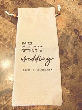 Canvas NWT Wedding Wine Bag - Cream Drawstring